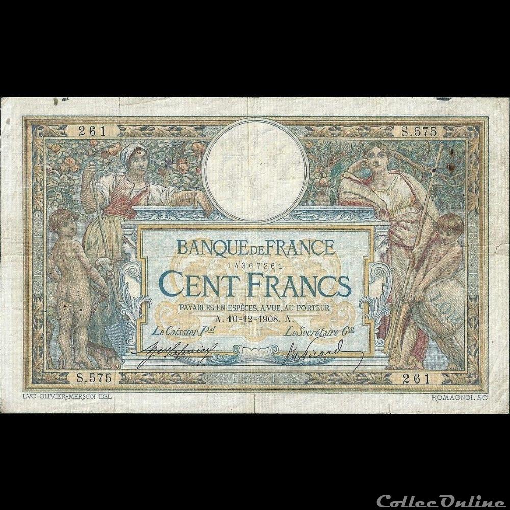 10-12-1908 -- S.575 261 billet france banque de xxe 10 12 1908 s 575 261