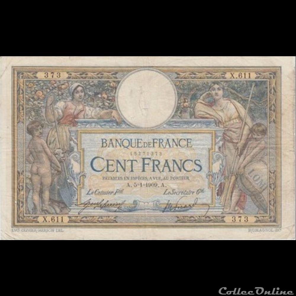 05-01-1909 -- X.611 373 billet france banque de xxe 05 01 1909 x 611 373