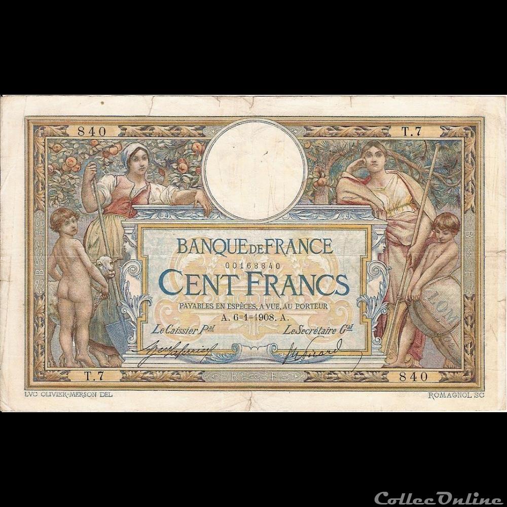 06-01-1908 -- T.7 840 billet france banque de xxe 06 01 1908 t 7 840