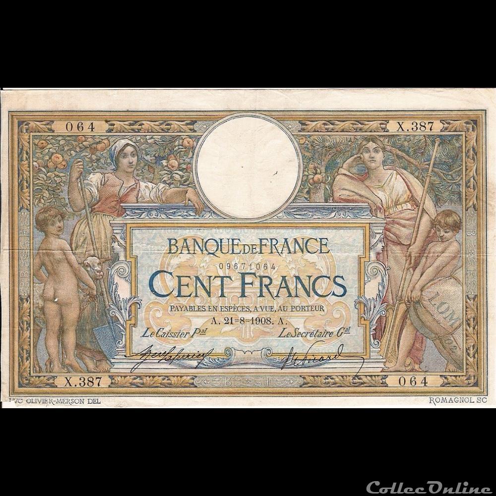 21-08-1908 -- X.387 064 billet france banque de xxe 21 08 1908 x 387 064
