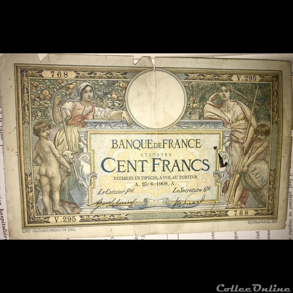 billet france banque de xxe 25 06 1908 v 295 768