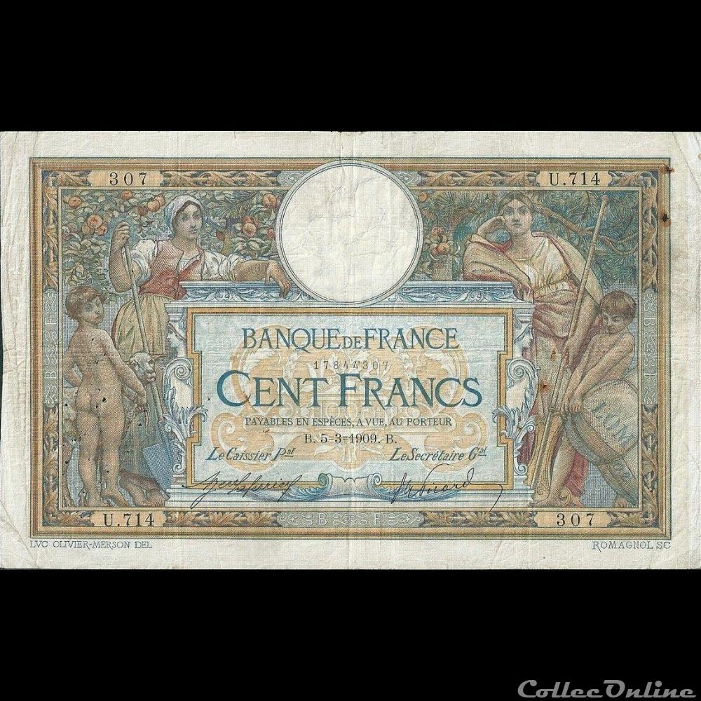 05-03-1909 -- U.714 307 billet france banque de xxe 05 03 1909 u 714 307