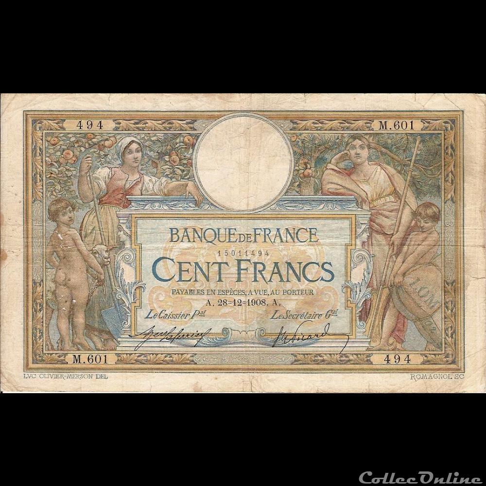 28-12-1908 -- M.601 494 billet france banque de xxe 28 12 1908 m 601 494