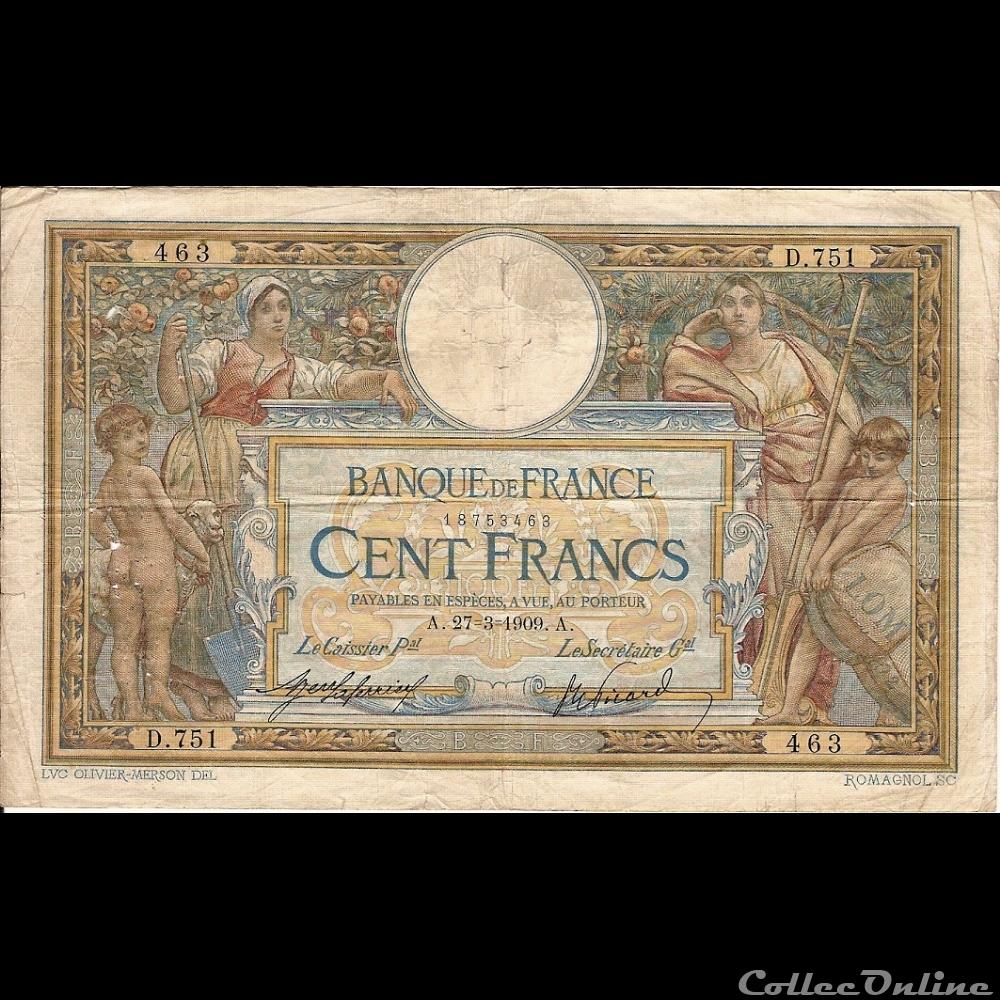 27-03-1909 -- D.751 463 billet france banque de xxe 27 03 1909 d 751 463