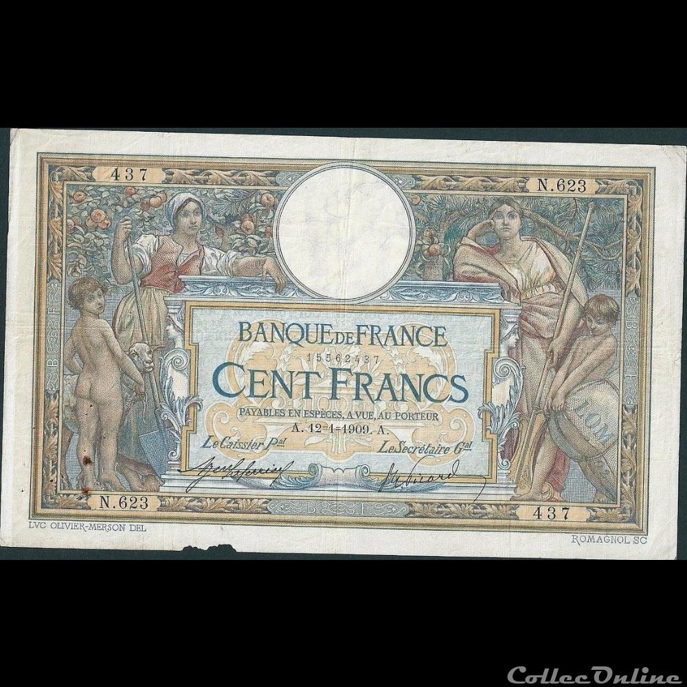 billet france banque de xxe 12 01 1909 n 623 437