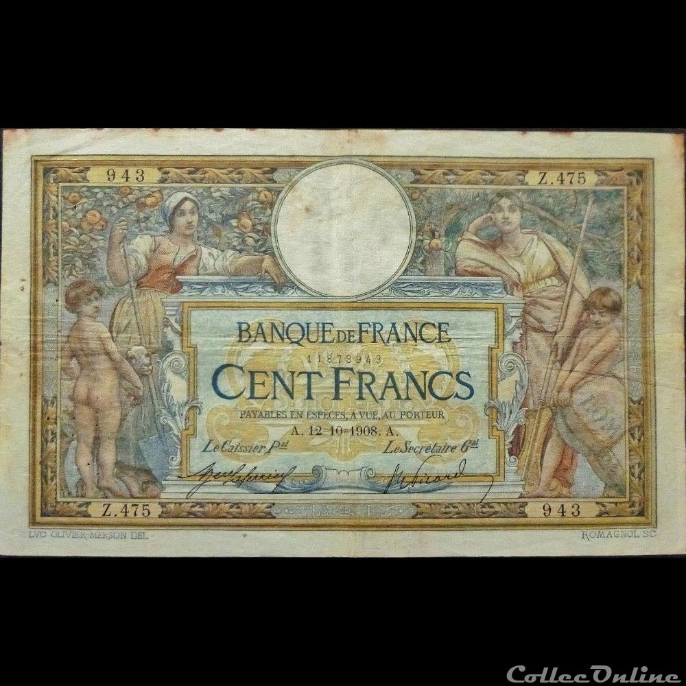 12-10-1908 -- Z.475 943 billet france banque de xxe 12 10 1908 z 475 943