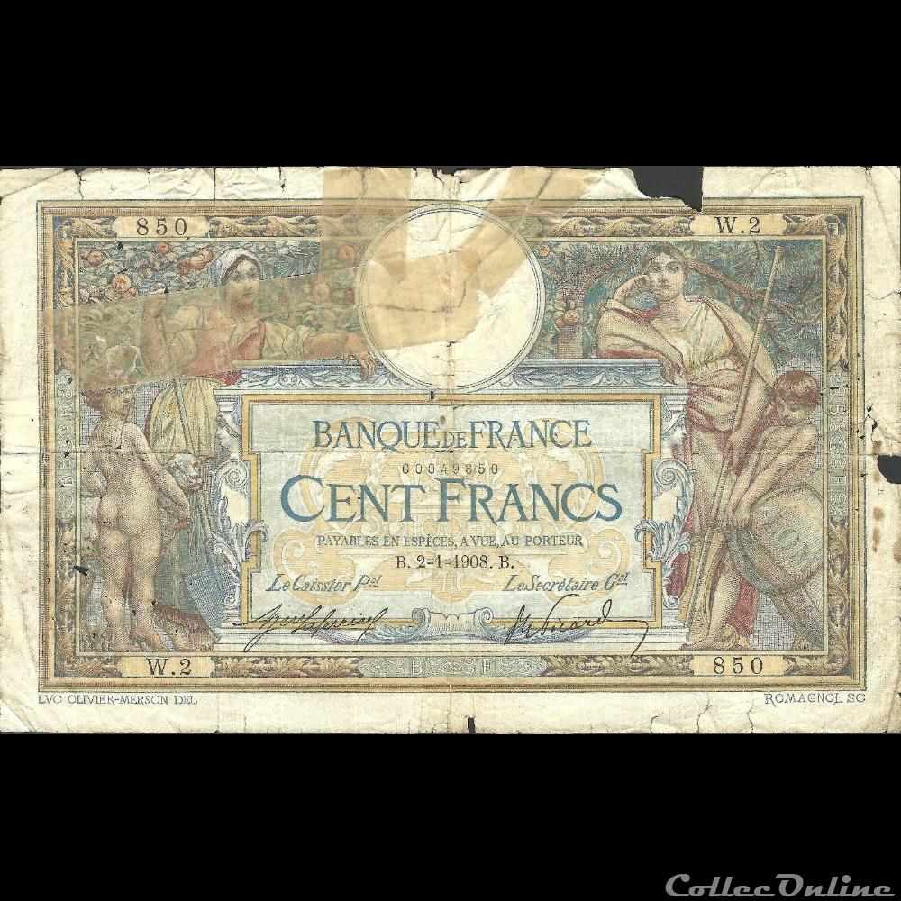 02-01-1908 -- W.2 850 billet france banque de xxe 02 01 1908 w 2 850