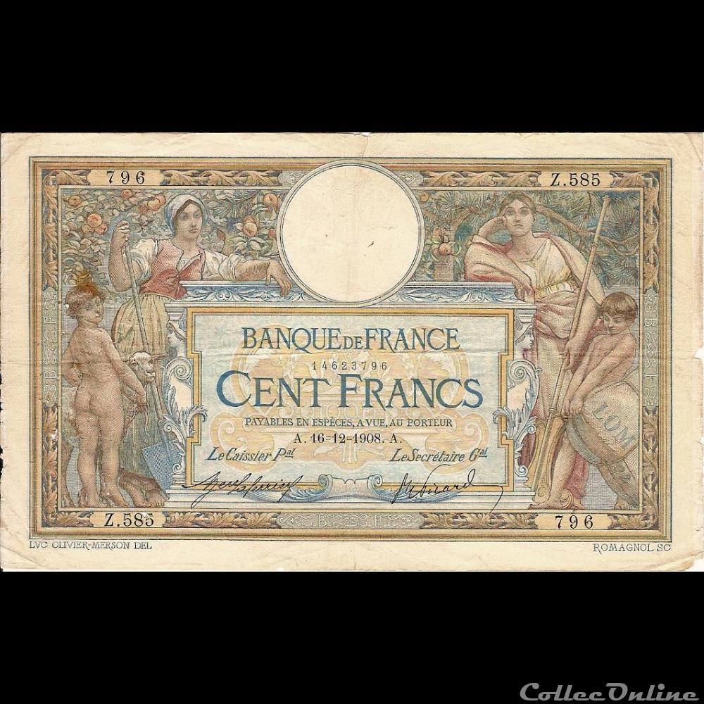 16-12-1908 -- Z.585 796 billet france banque de xxe 16 12 1908 z 585 796