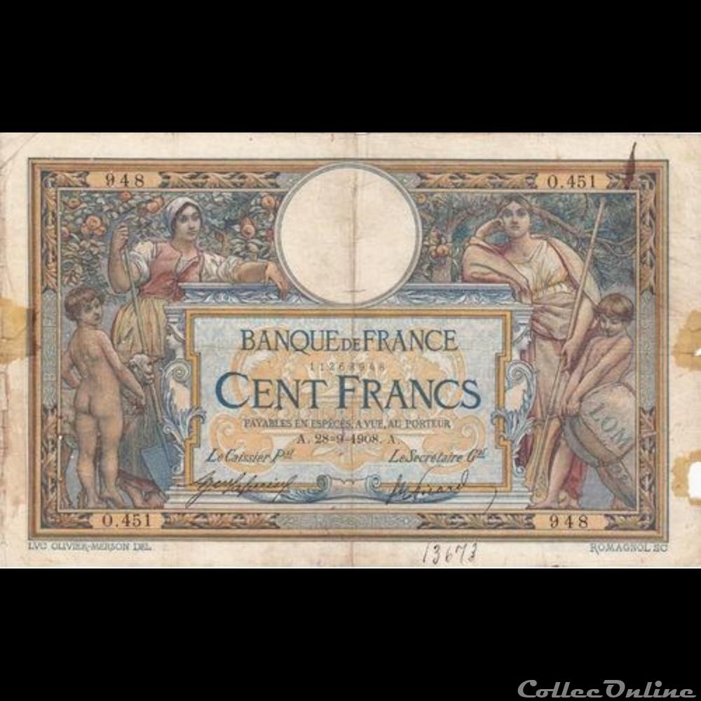 28-09-1908 -- O.451 948 billet france banque de xxe 28 09 1908 o 451 948