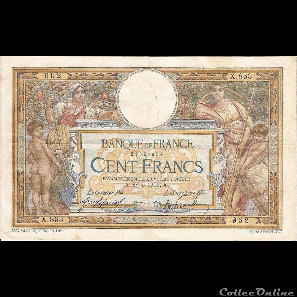 28-05-1909 -- X.853 952 billet france banque de xxe 28 05 1909 x 853 952