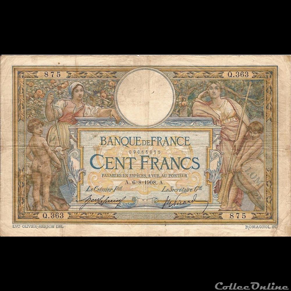 06-08-1908 -- Q.363 875 billet france banque de xxe 06 08 1908 q 363 875