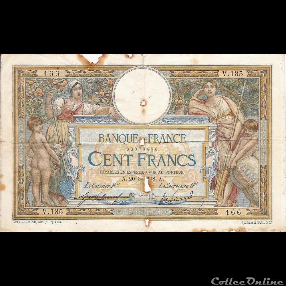 20-03-1908 -- V.135 466 billet france banque de xxe 20 03 1908 v 135 466