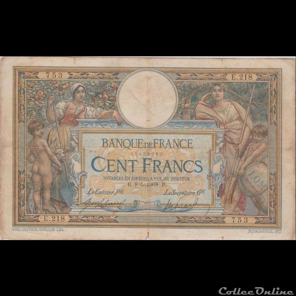 08-05-1908 -- E.218 753 billet france banque de xxe 08 05 1908 e 218 753