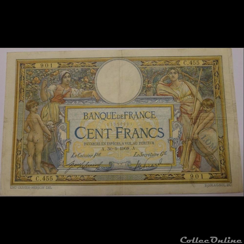 30-09-1908 -- C.455 901 billet france banque de xxe 30 09 1908 c 455 901