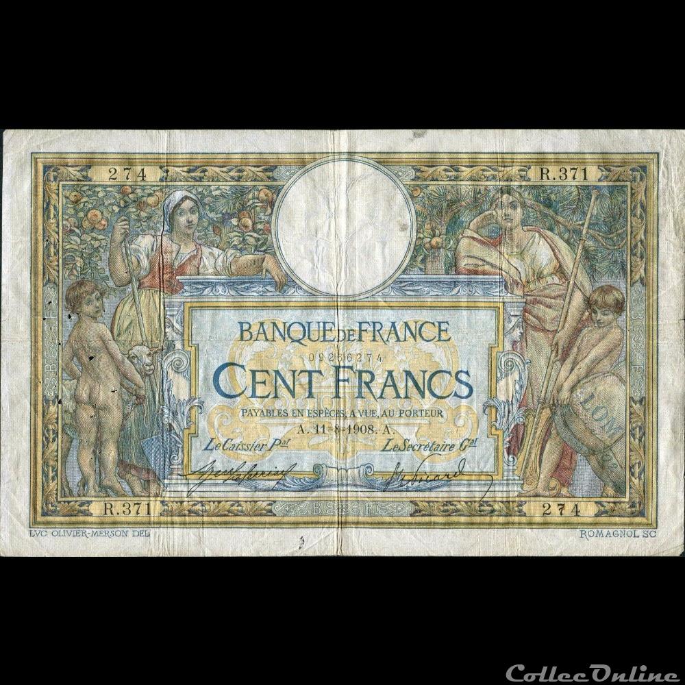 11-08-1908 -- R.371 274 billet france banque de xxe 11 08 1908 r 371 274