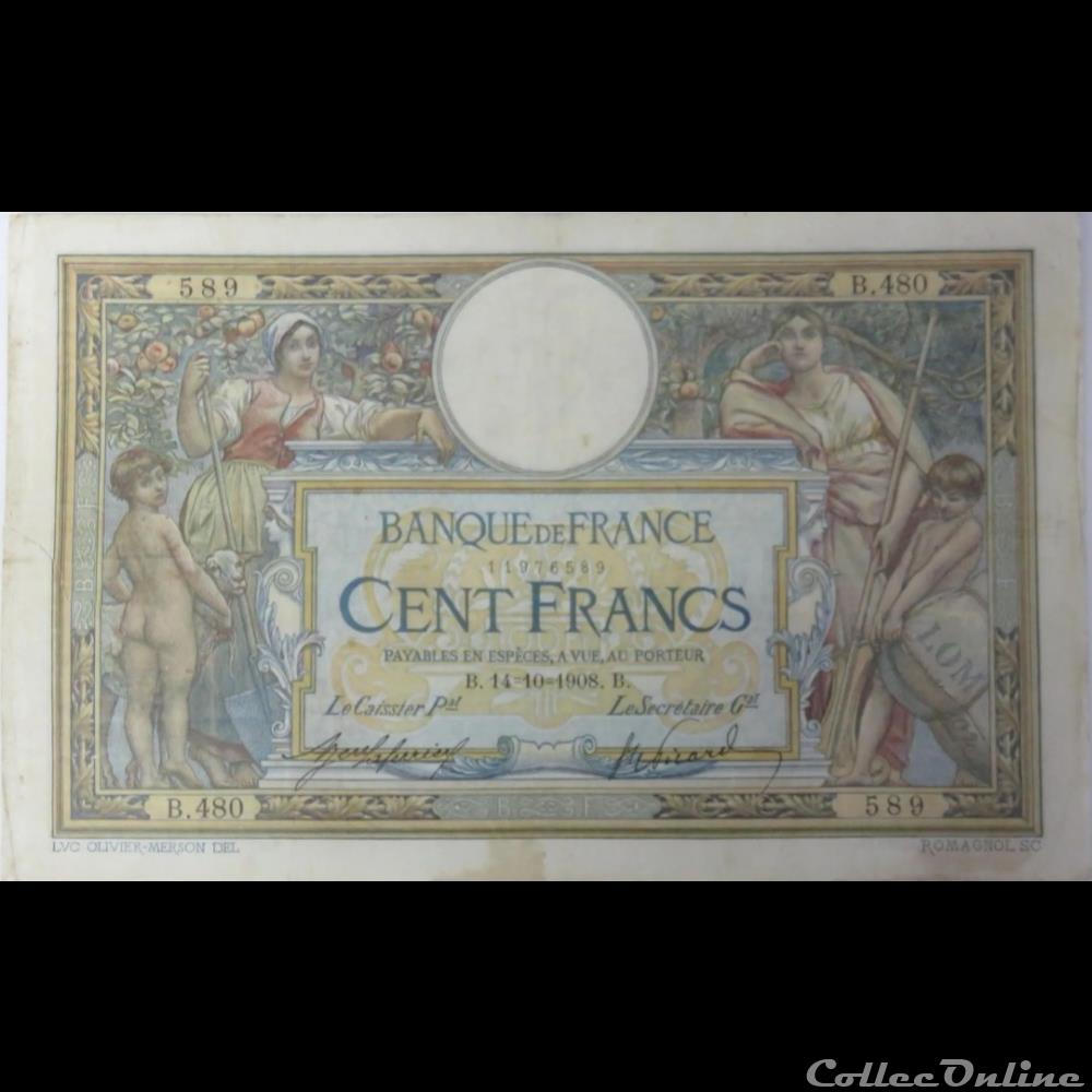 billet france banque de xxe 14 10 1908 b 480 589