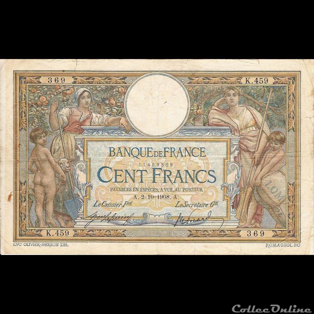 02-10-1908 -- K.459 369 billet france banque de xxe 02 10 1908 k 459 369