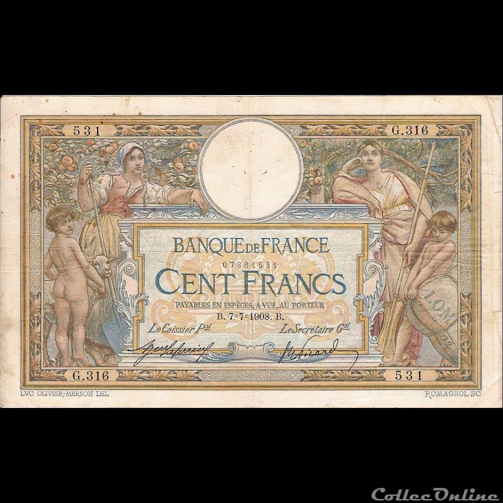 07-07-1908 -- G.316 531 billet france banque de xxe 07 07 1908 g 316 531