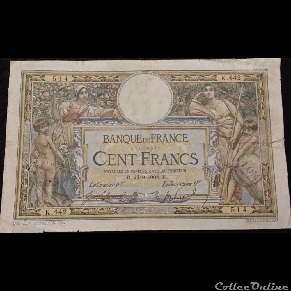 22-09-1908 -- K.442 514 billet france banque de xxe 22 09 1908 k 442 514