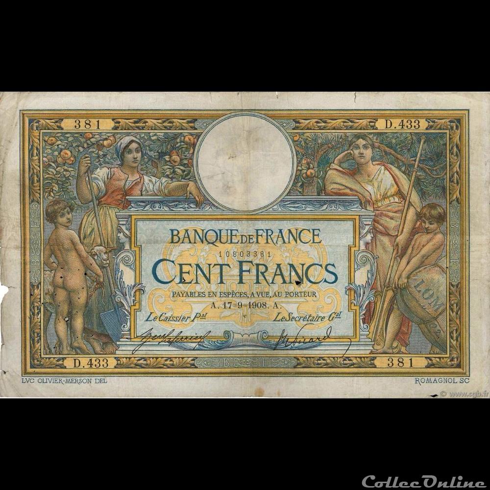 17-09-1908 -- D.433 381 billet france banque de xxe 17 09 1908 d 433 381