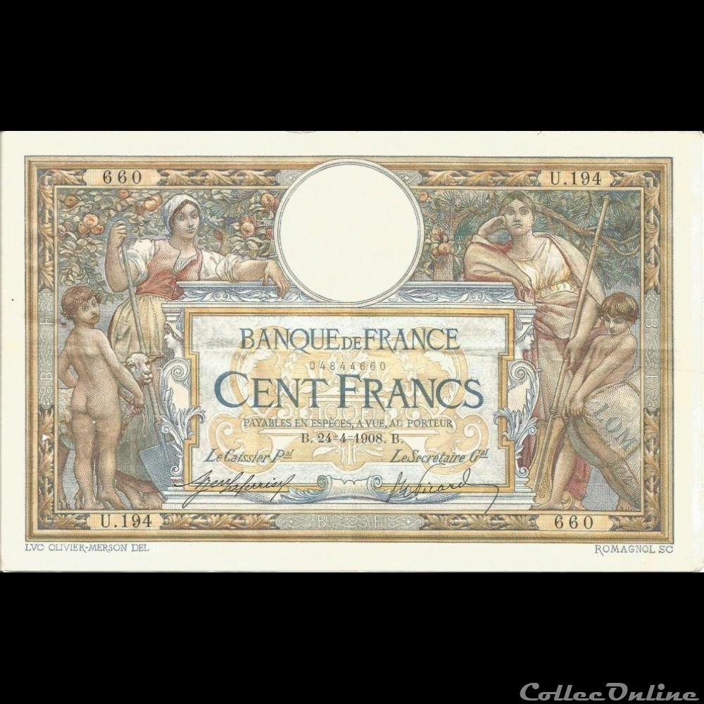24-04-1908 -- U.194 660 billet france banque de xxe 24 04 1908 u 194 660