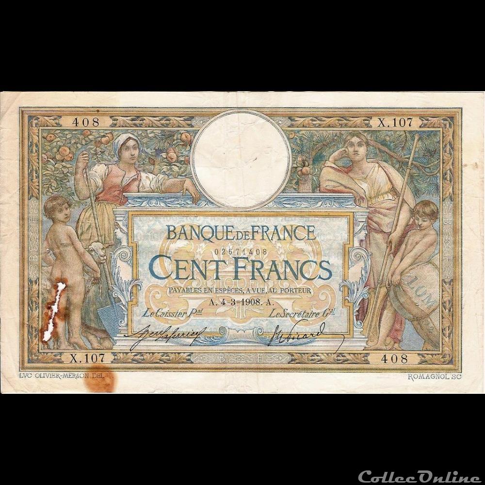 billet france banque de xxe 04 03 1908 x 107 408
