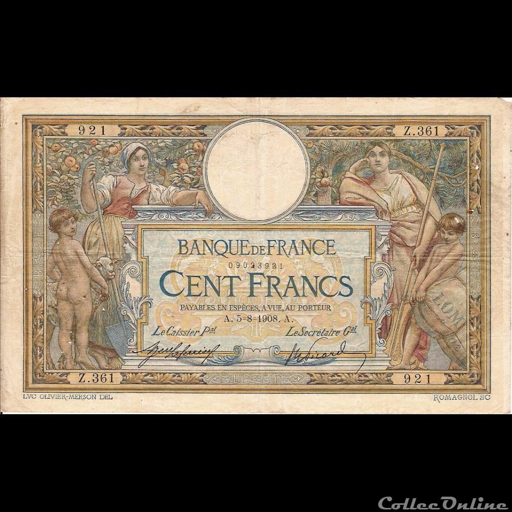 05-08-1908 -- Z.361 921 billet france banque de xxe 05 08 1908 z 361 921