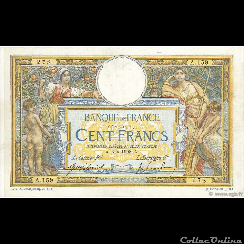 03-04-1908 -- A.159 278 billet france banque de xxe 03 04 1908 a 159 278