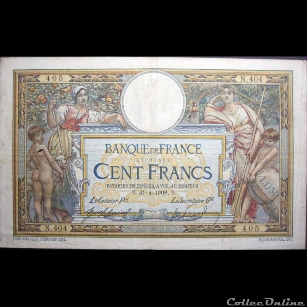 31-08-1908 -- N.404 405 billet france banque de xxe 31 08 1908 n 404 405