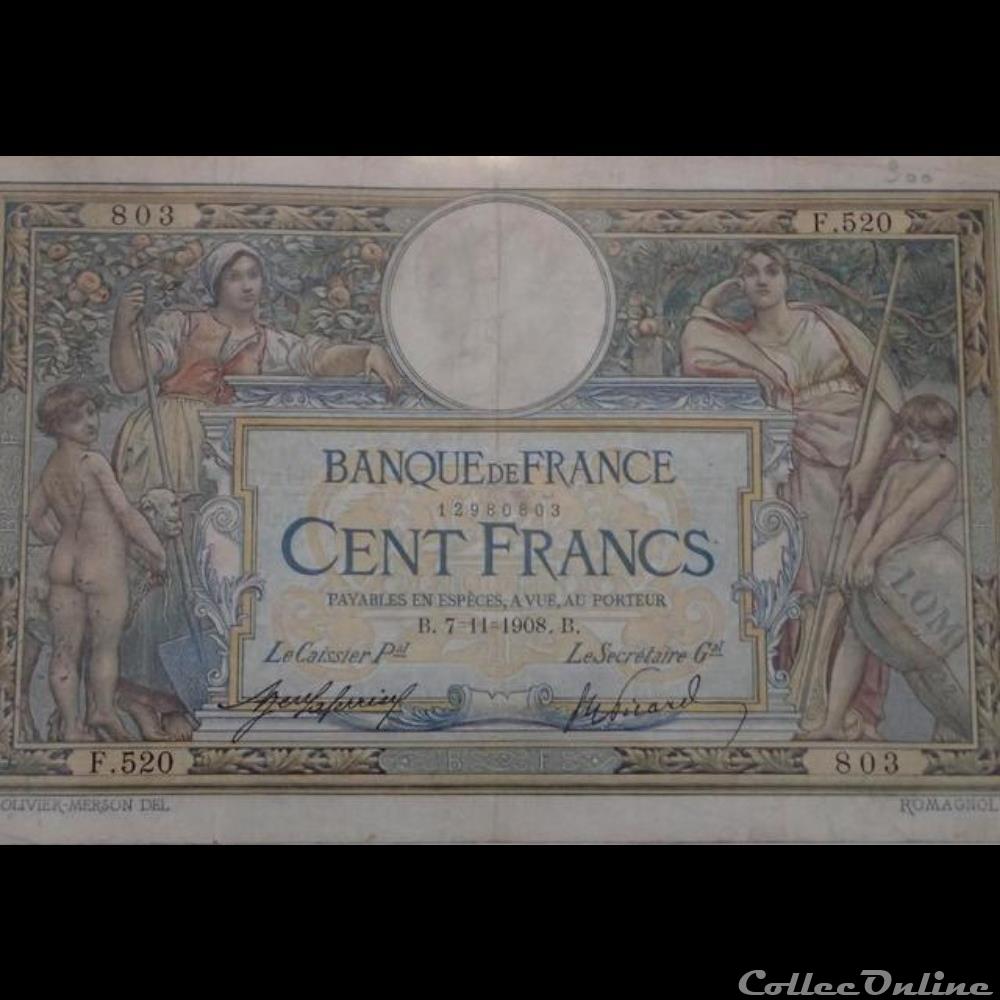 07-11-1908 -- F.520 803 billet france banque de xxe 07 11 1908 f 520 803