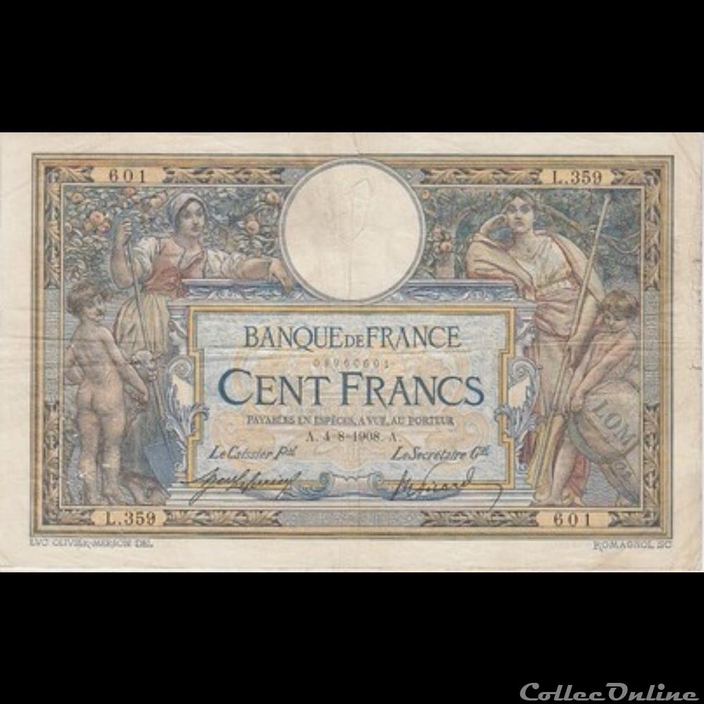 04-08-1908 -- L.359 601 billet france banque de xxe 04 08 1908 l 359 601