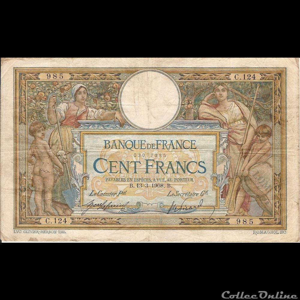 13-03-1908 -- C.124 985 billet france banque de xxe 13 03 1908 c 124 985