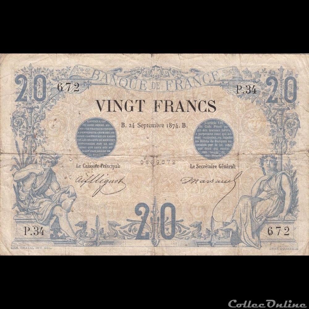 24-09-1874 -- P.34 672 billet france banque de xxe 24 09 1874 p 34 672