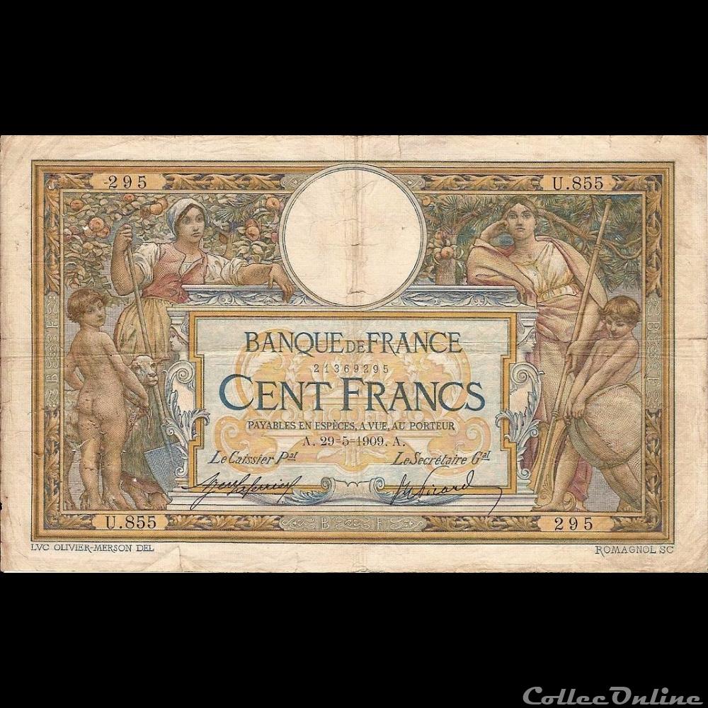 29-05-1909 -- U.855 295 billet france banque de xxe 29 05 1909 u 855 295