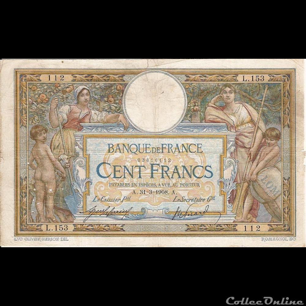 31-03-1908 -- L.153 112 billet france banque de xxe 31 03 1908 l 153 112
