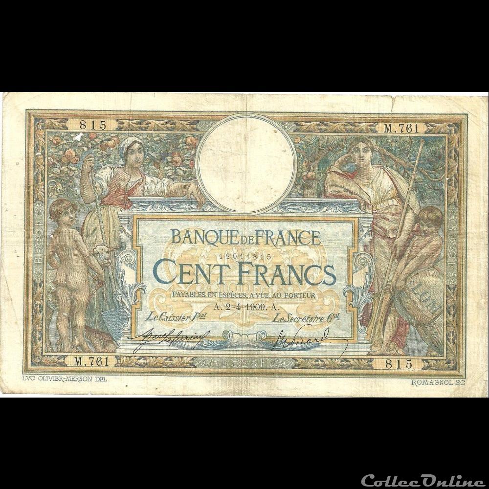 02-04-1909 -- M.761 815 billet france banque de xxe 02 04 1909 m 761 815