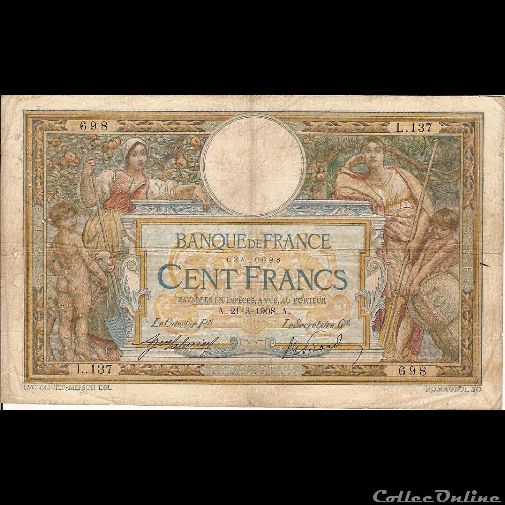 21-03-1908 -- L.137 698 billet france banque de xxe 21 03 1908 l 137 698