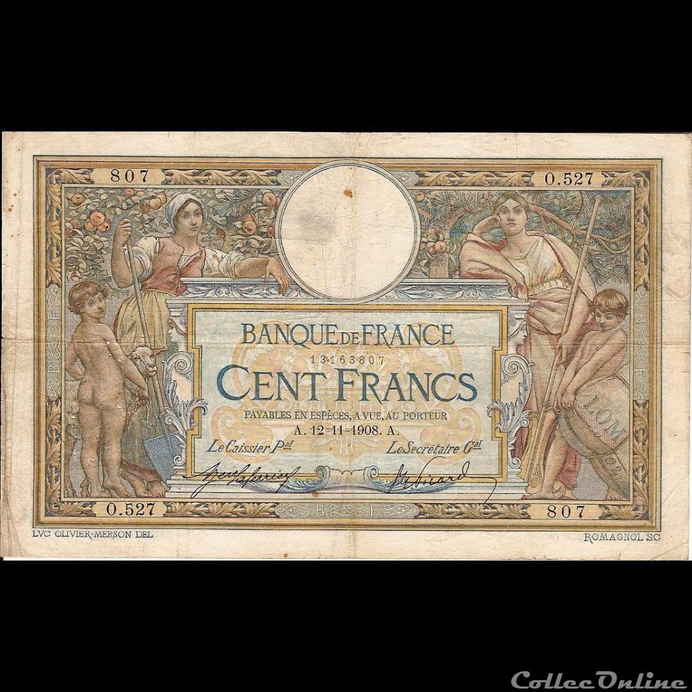 12-11-1908 -- O.527 807 billet france banque de xxe 12 11 1908 o 527 807