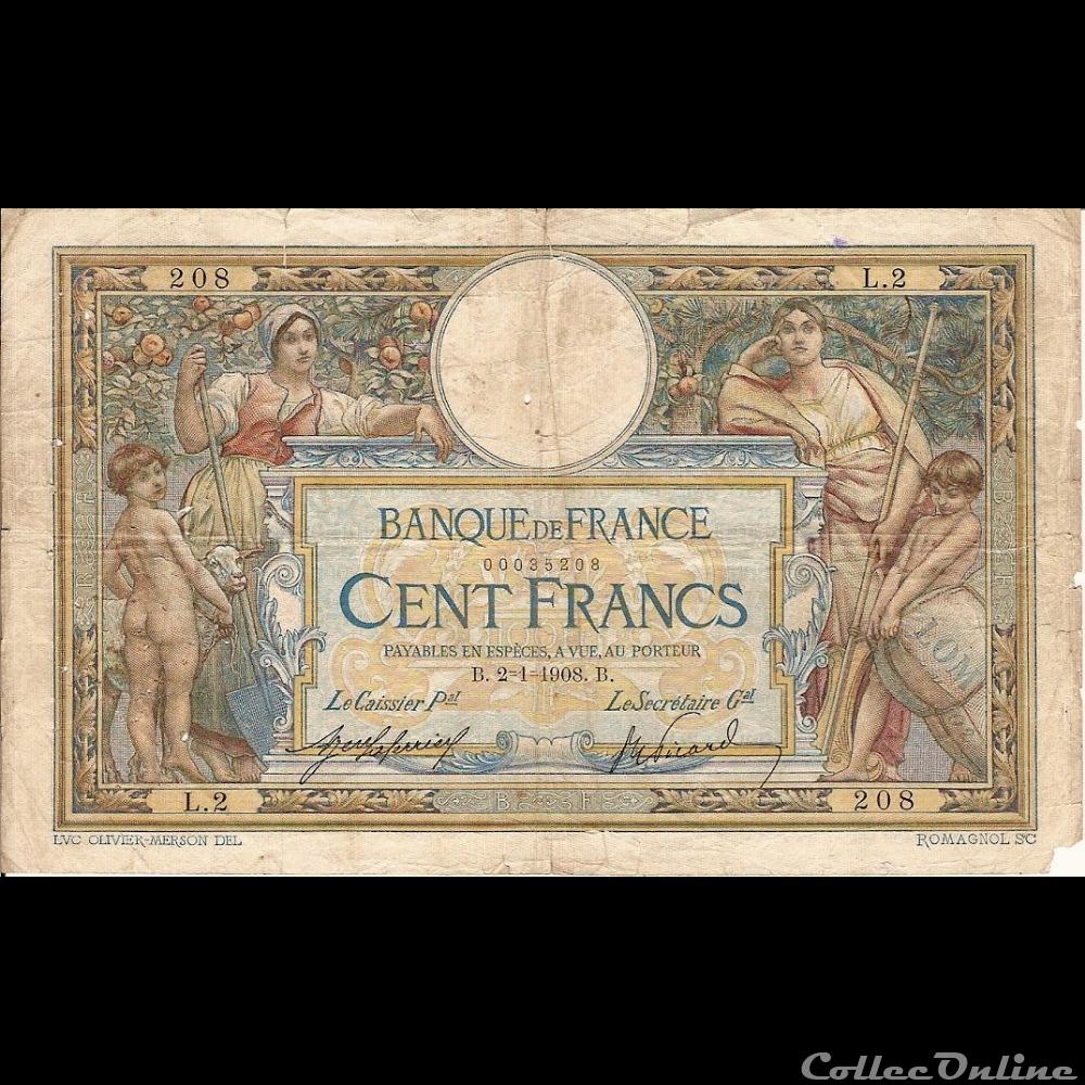02-01-1908 -- L.2 208 billet france banque de xxe 02 01 1908 l 2 208