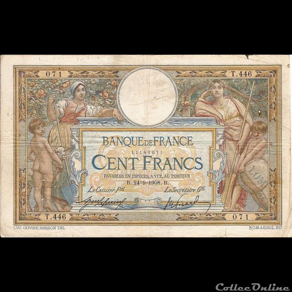24-09-1908 -- T.446 071 billet france banque de xxe 24 09 1908 t 446 071