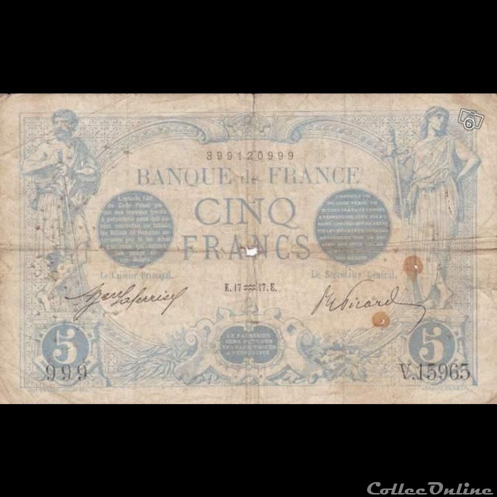 17-01-1917 -- V.15965 999 billet france banque de xxe 17 01 1917 v 15965 999