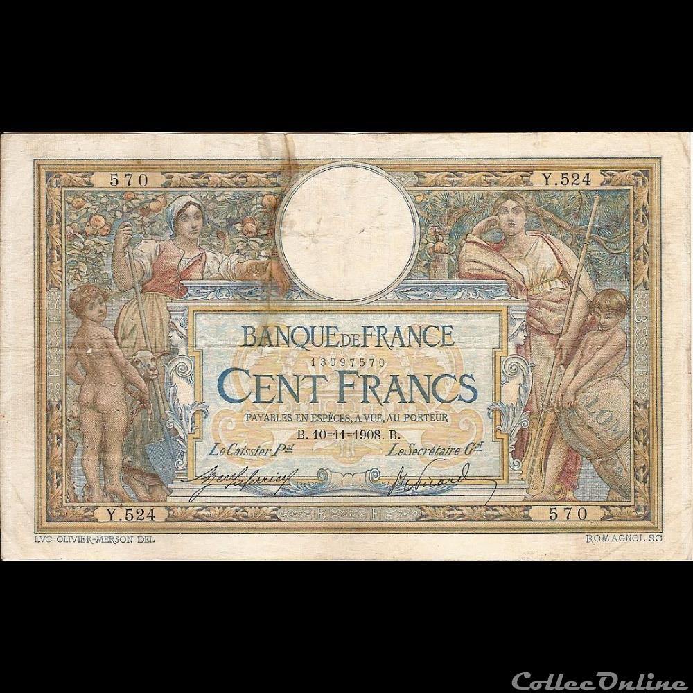 10-11-1908 -- Y.524 570 billet france banque de xxe 10 11 1908 y 524 570