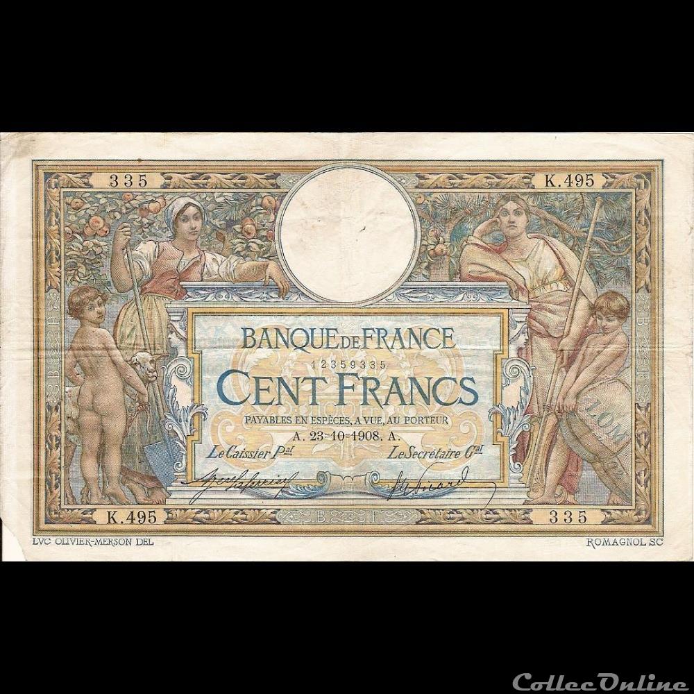 23-10-1908 -- K.495 335 billet france banque de xxe 23 10 1908 k 495 335
