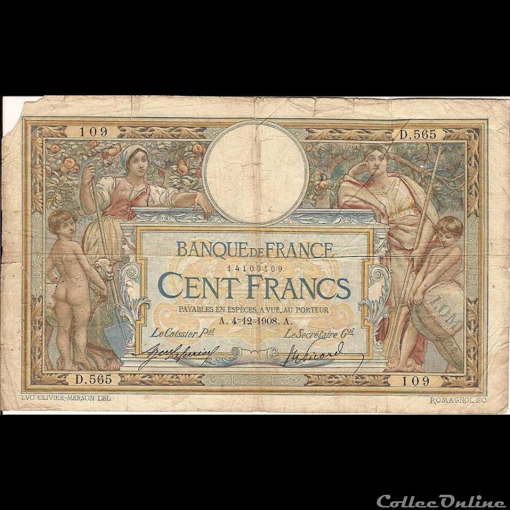 04-12-1908 -- D.565 109 billet france banque de xxe 04 12 1908 d 565 109