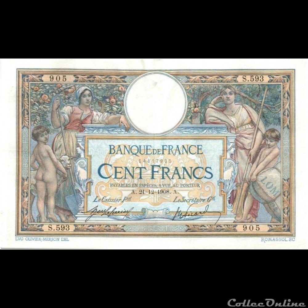 21-12-1908 -- S.593 905 billet france banque de xxe 21 12 1908 s 593 905