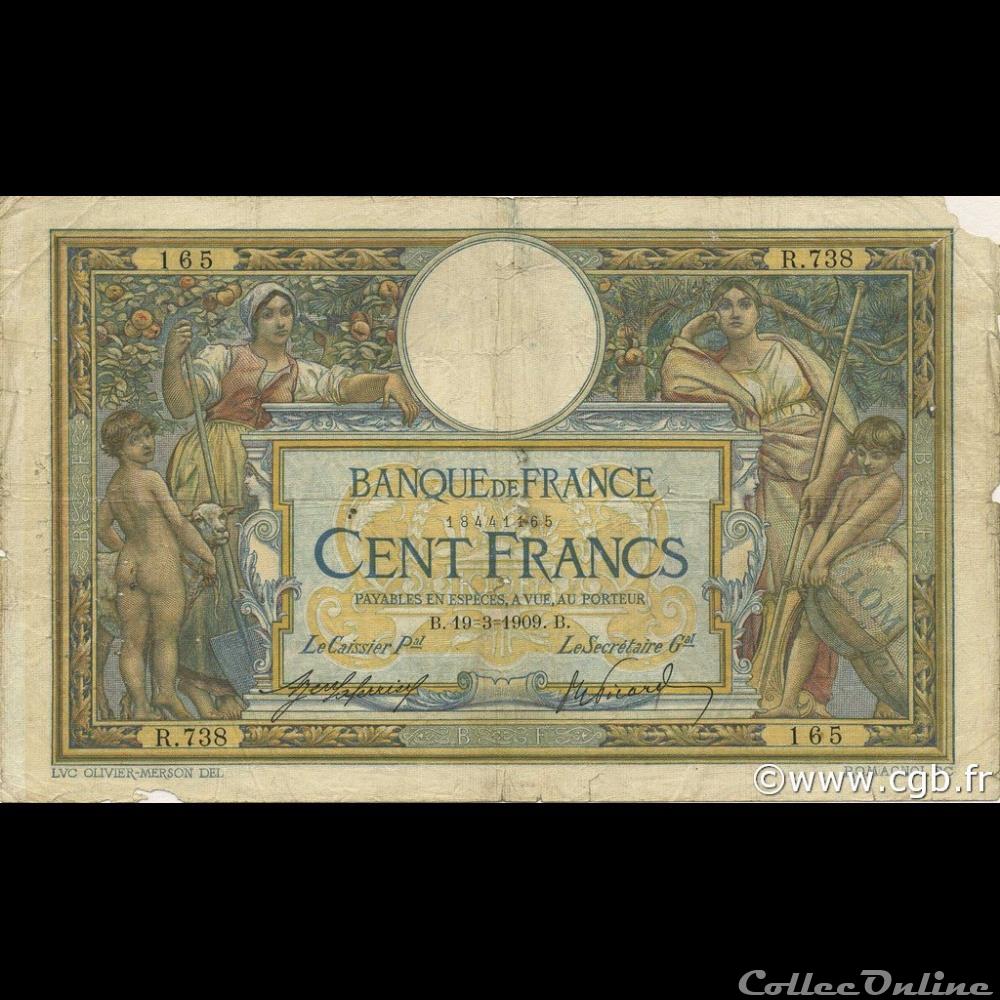 19-03-1909 -- R.738 165 billet france banque de xxe 19 03 1909 r 738 165