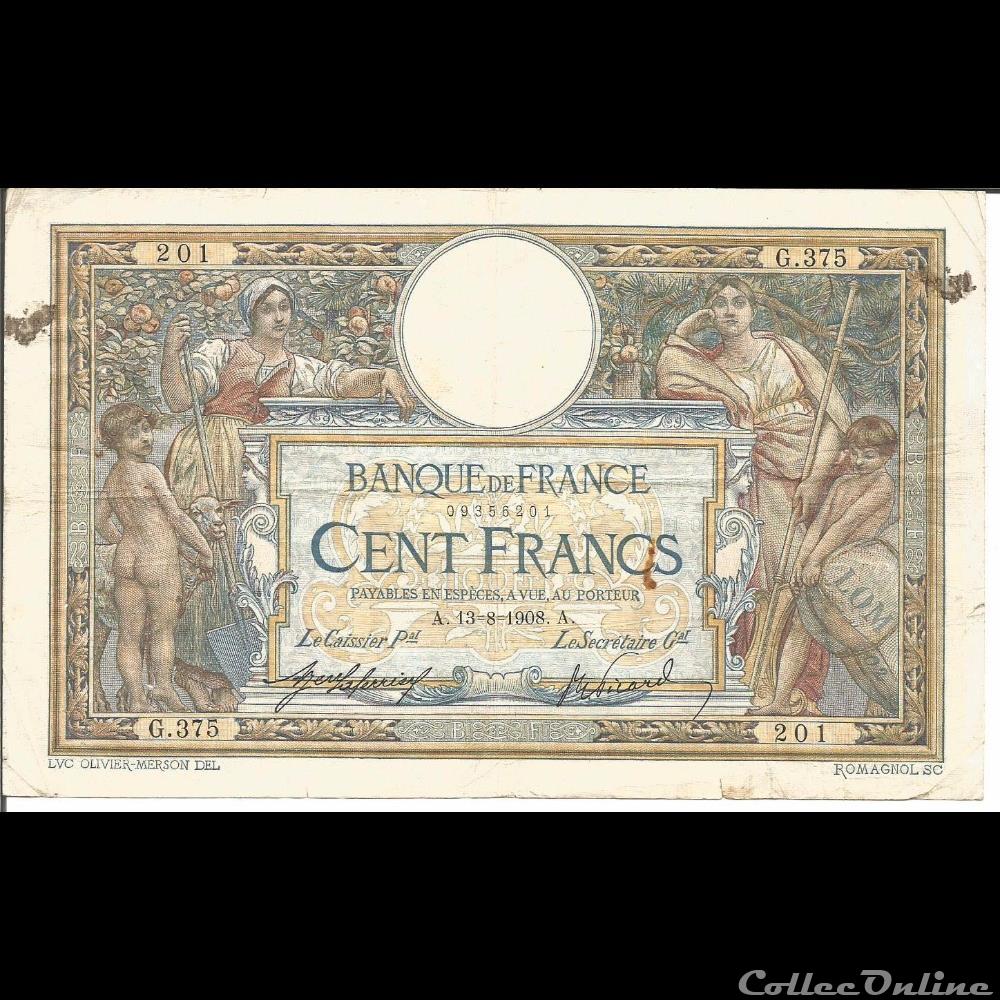 13-08-1908 -- G.375 201 billet france banque de xxe 13 08 1908 g 375 201