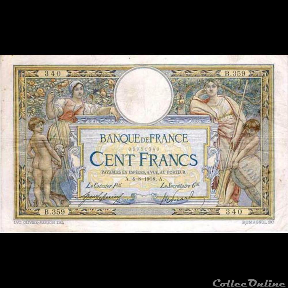 04-08-1908 -- B.359 340 billet france banque de xxe 04 08 1908 b 359 340