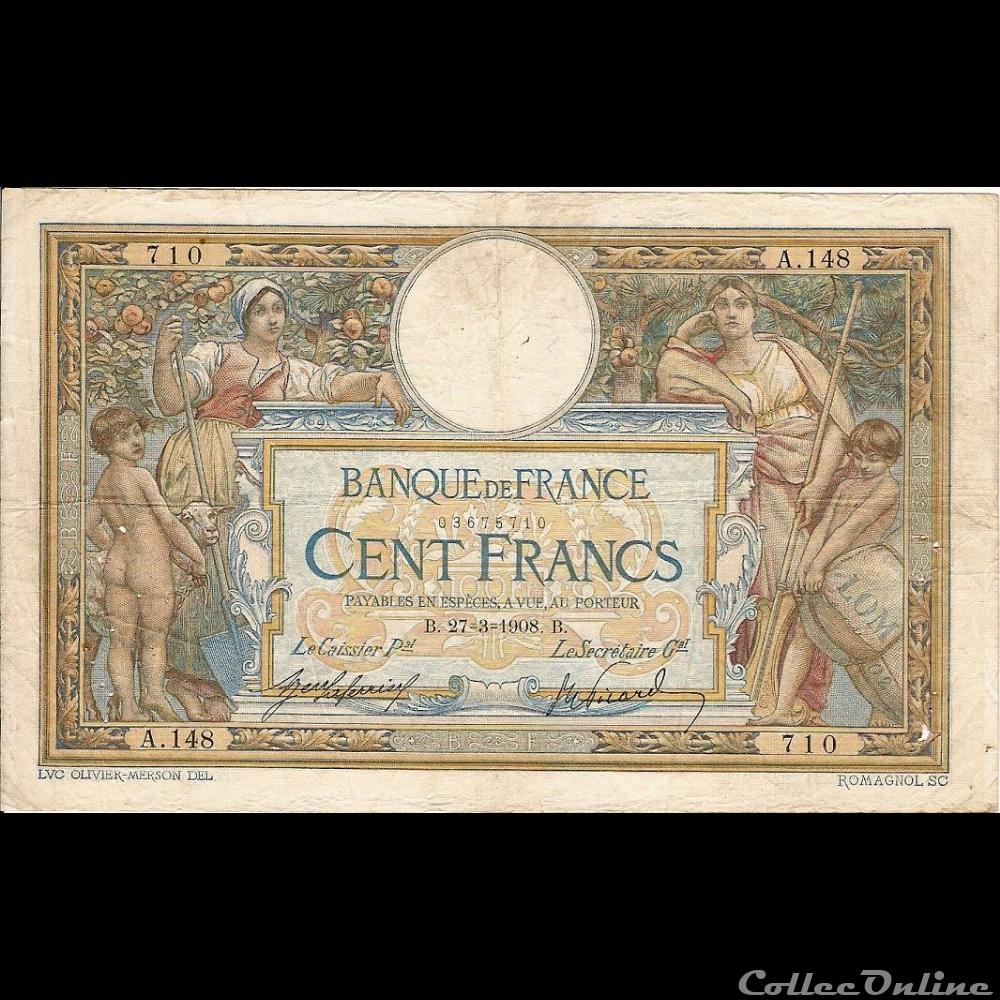 27-03-1908 -- A.148 710 billet france banque de xxe 27 03 1908 a 148 710