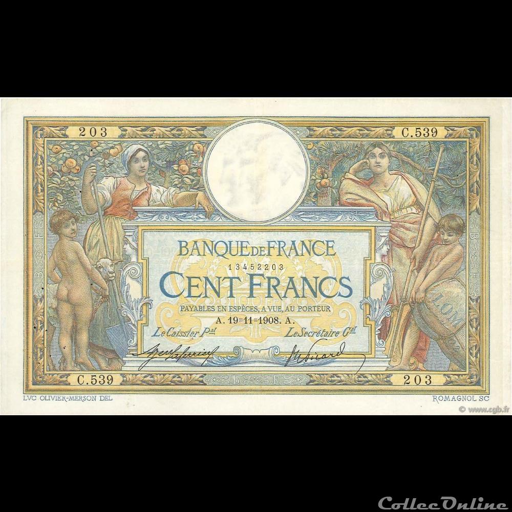 19-11-1908 -- C.539 203 billet france banque de xxe 19 11 1908 c 539 203